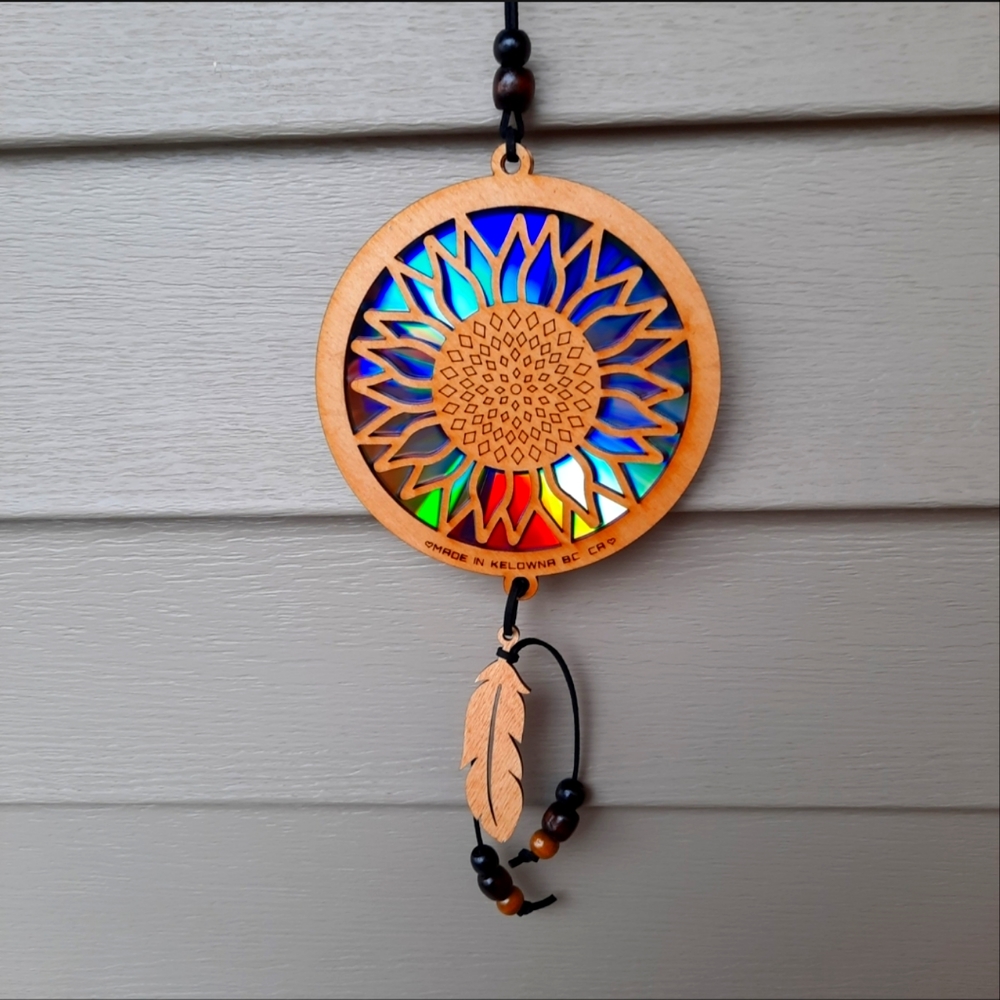 Laser engraved sunflower sun catcher